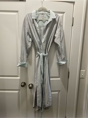 Free People Light Blue and White Striped Button-Up. NWT